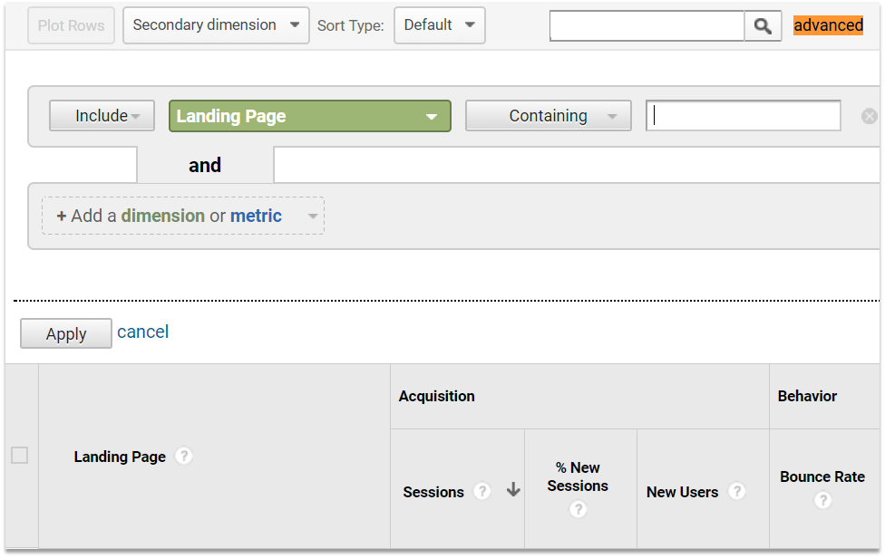 advanced filter menu