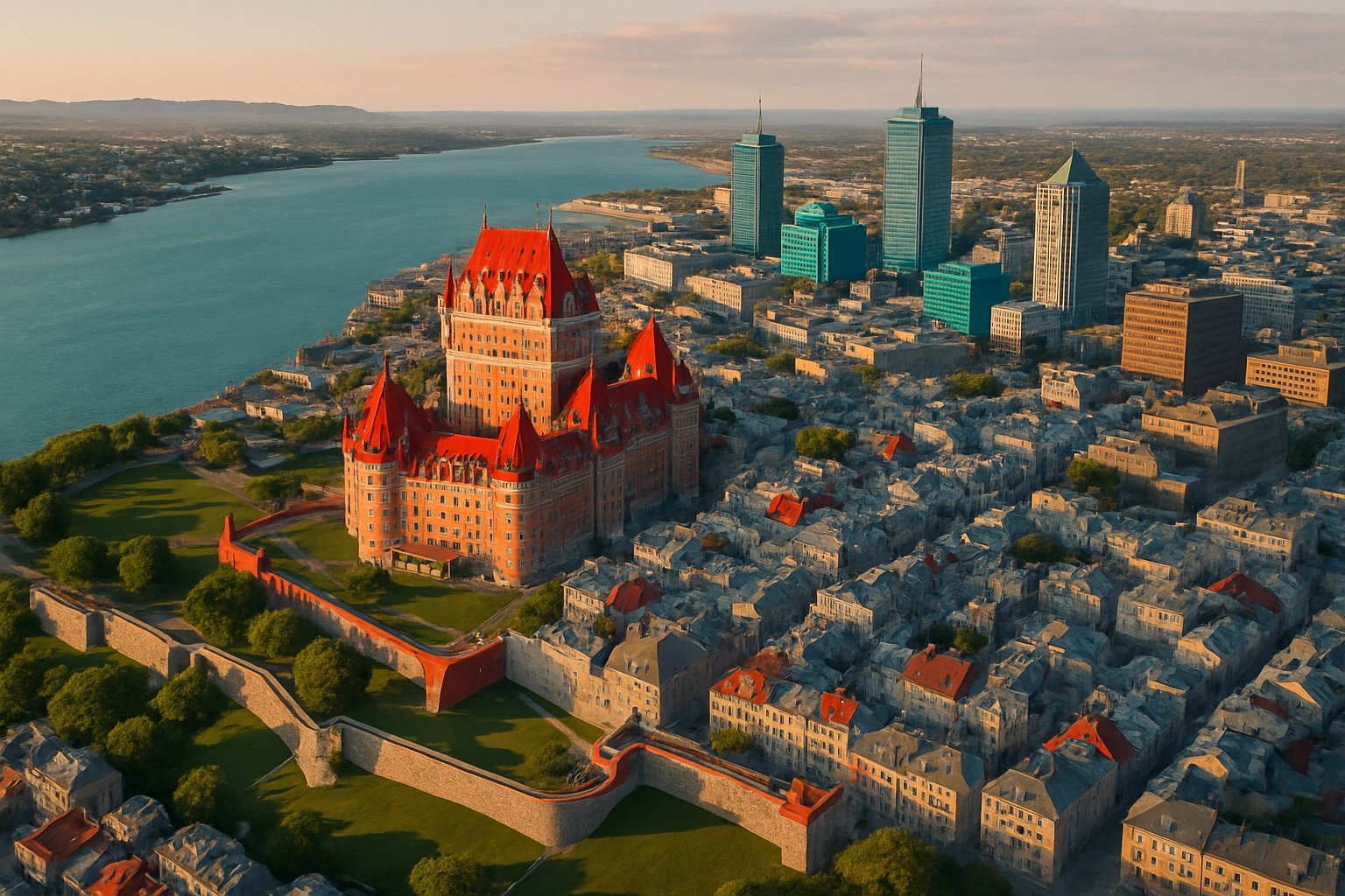 Quebec City startup ecosystem aerial government technology French-language gaming Chateau Frontenac St Lawrence River francophone innovation