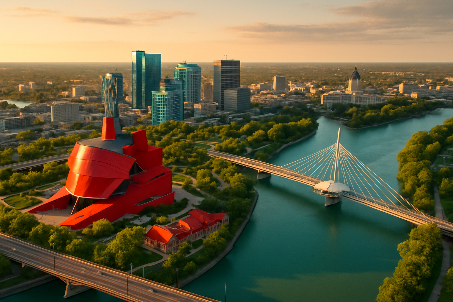 Winnipeg Manitoba startup ecosystem aerial Red River Assiniboine financial services enterprise software affordable technology hub