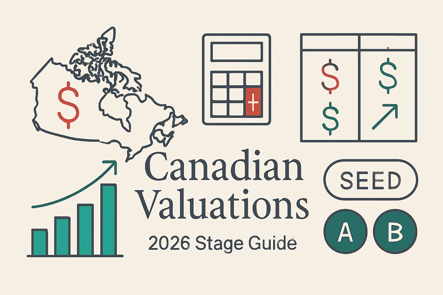 Canadian startup valuations 2026 seed Series A Series B funding rounds sector analysis minimalist illustration