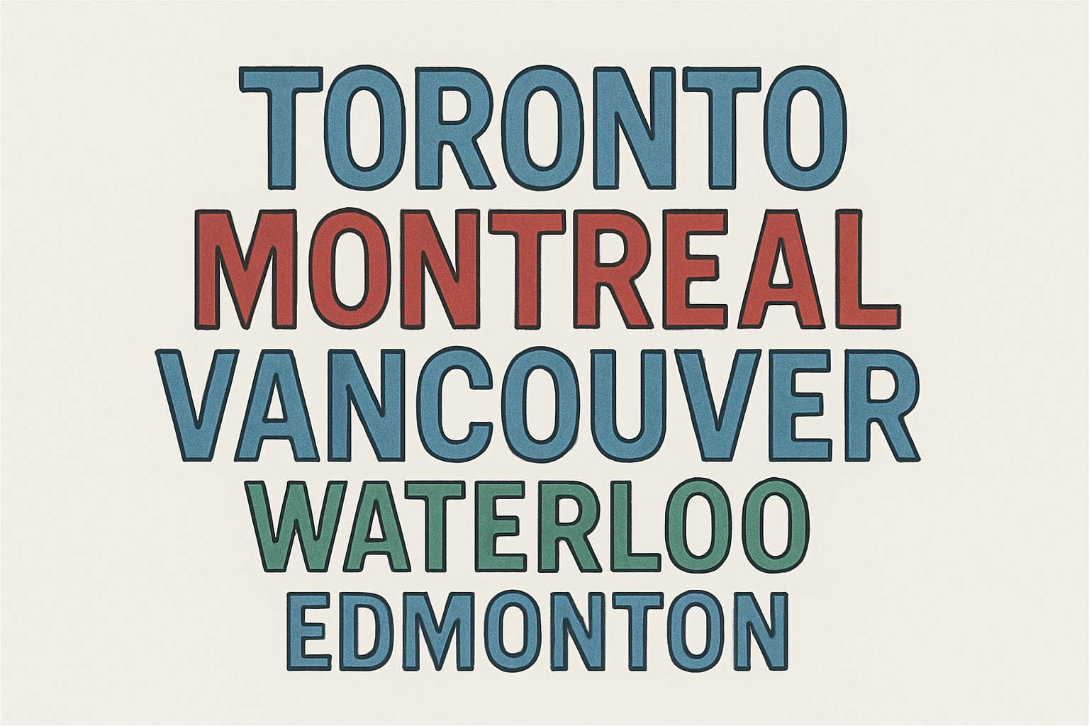 Word cloud showing the best Canadian cities to start a tech company in 2026.