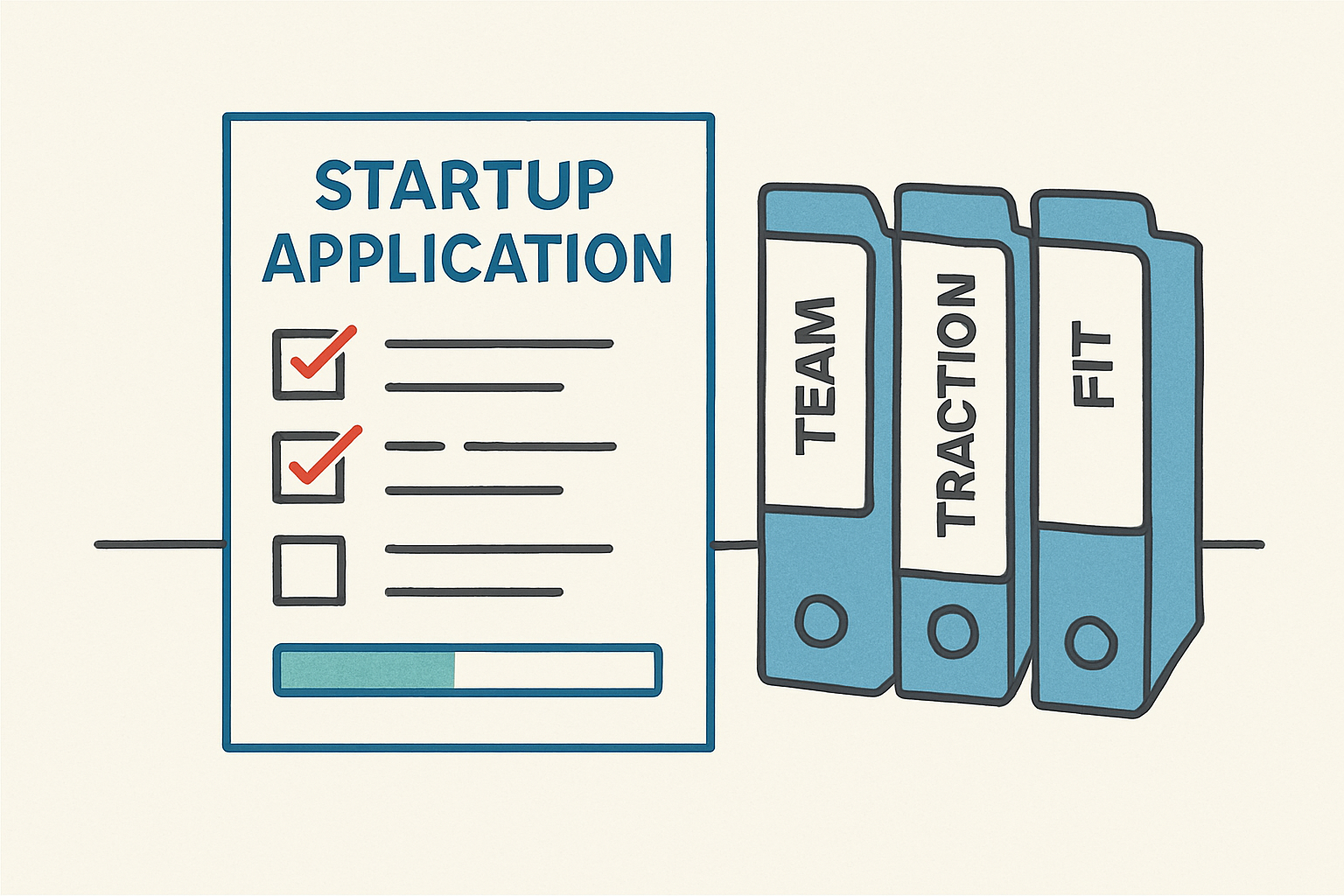 Startup accelerator application checklist showing team, traction, and program fit for Canadian founders.