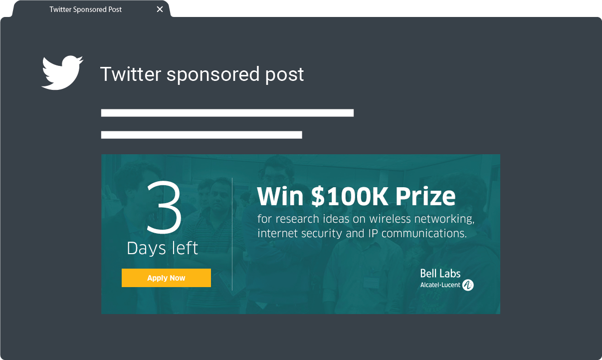 X/Twitter sponsored post for Academic Research Prize promotions through Social and Digital Ads